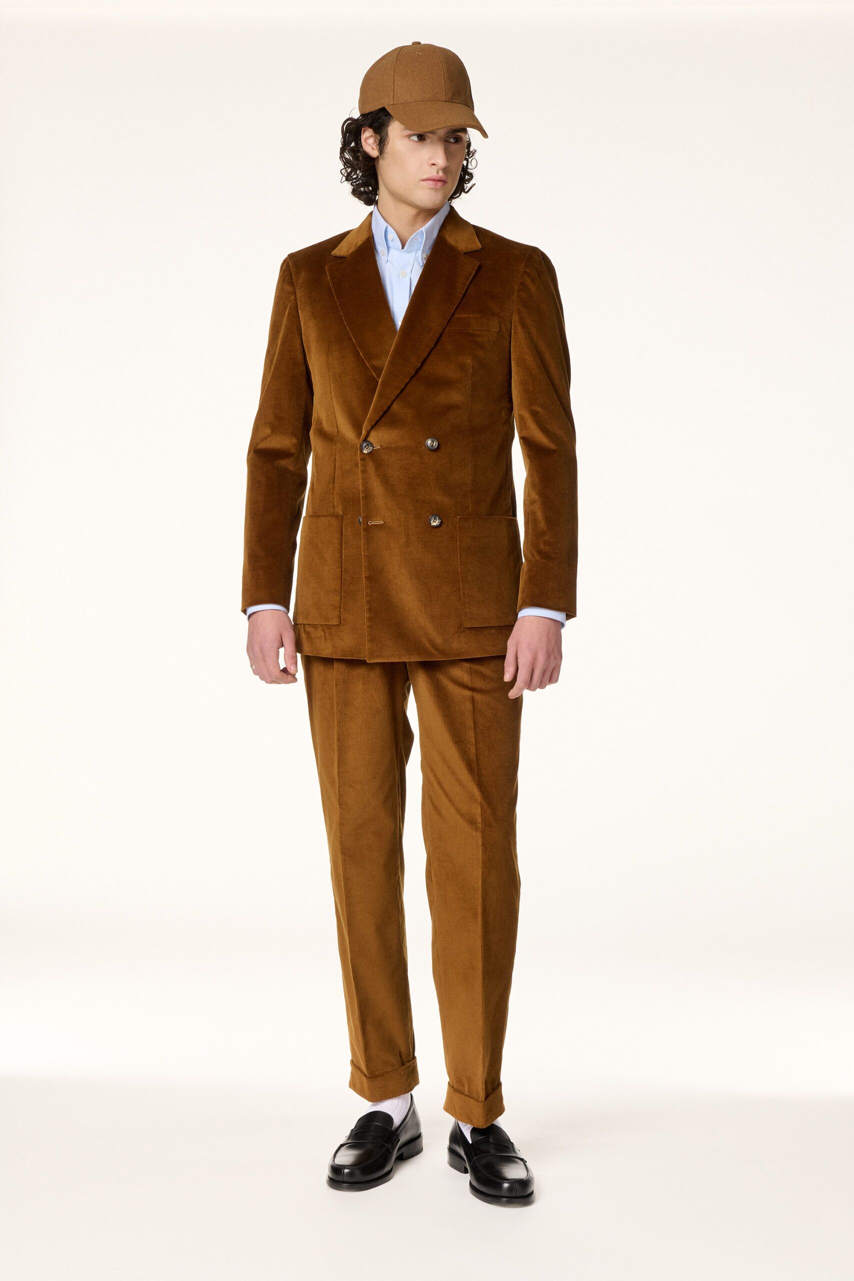 Costume Croisé Velours Côtelé Camel Ambré