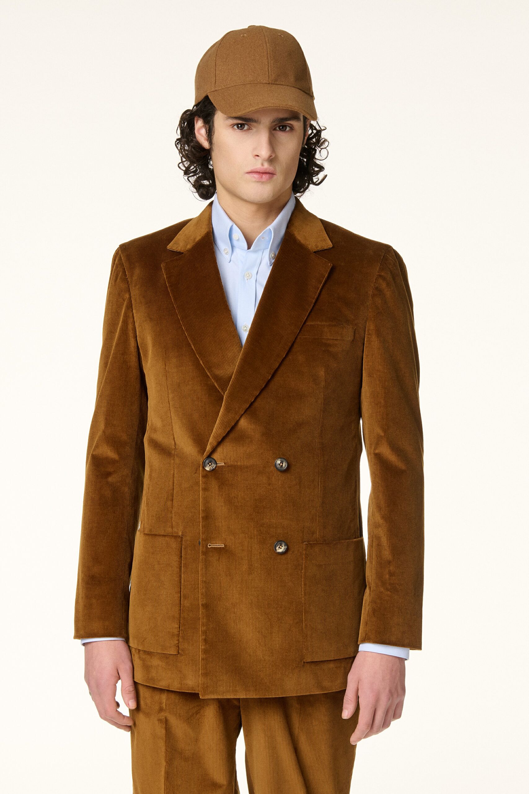 Costume Croisé Velours Côtelé Camel Ambré