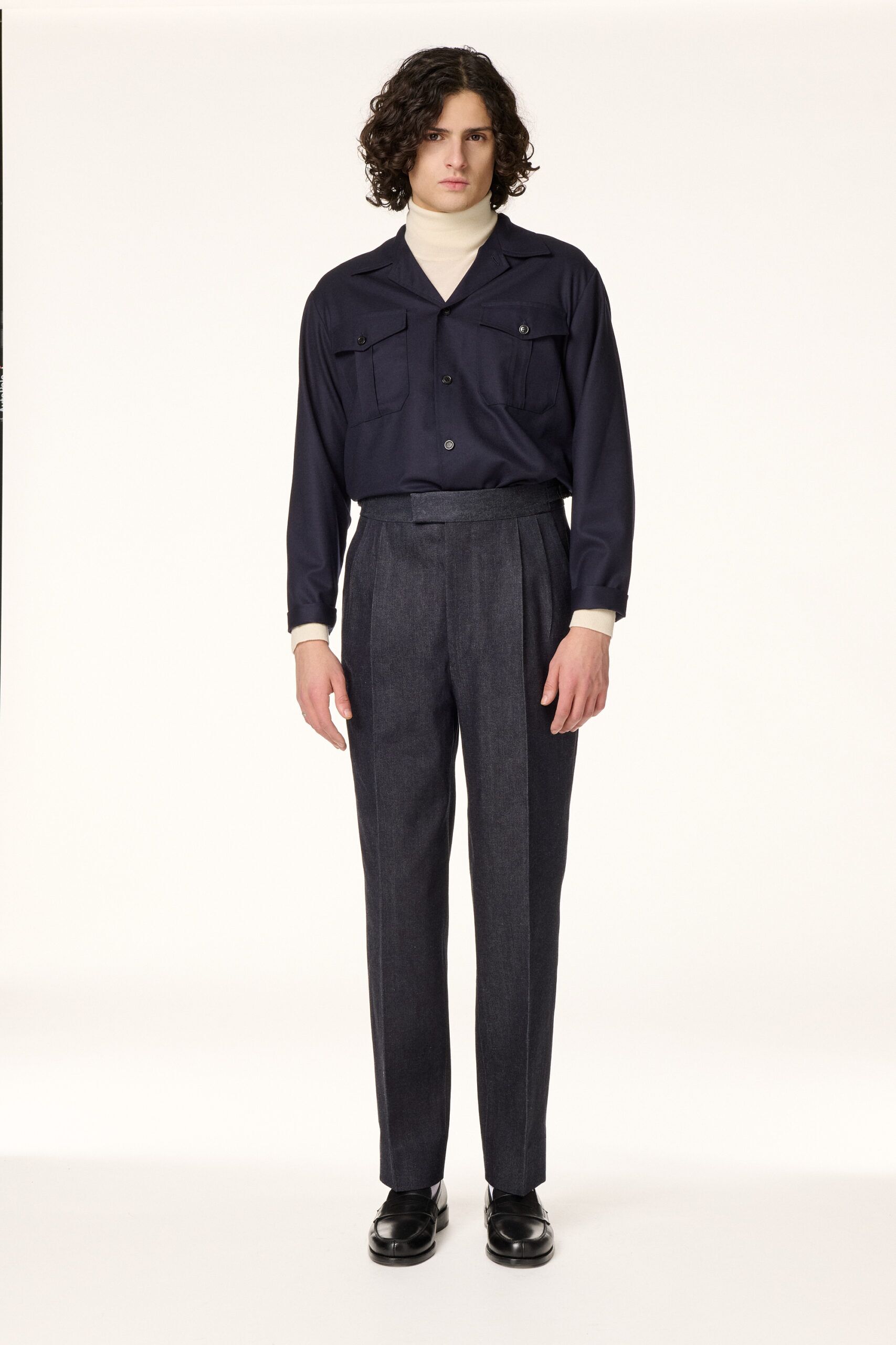 Navy Flannel Military Overshirt