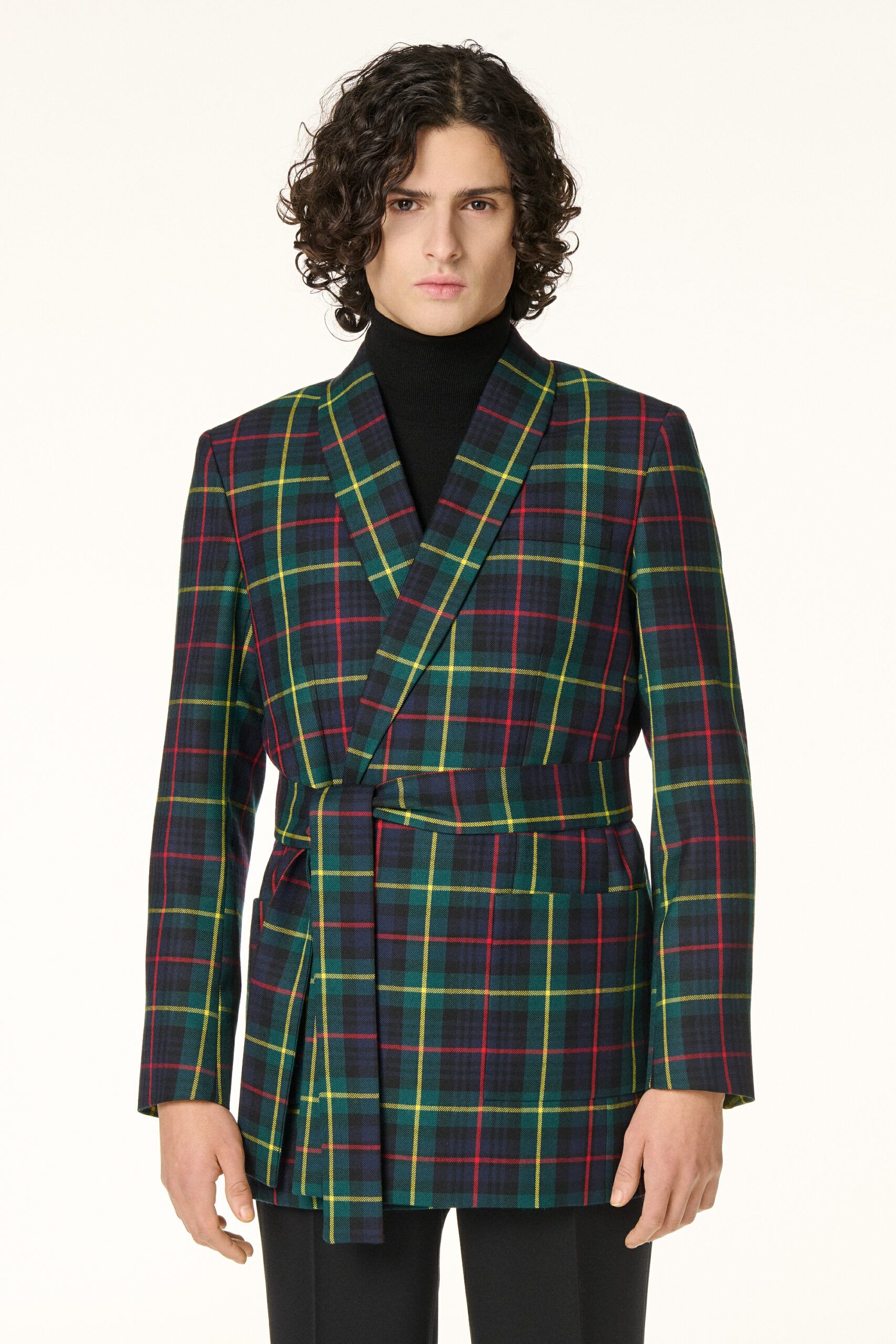 Veste Peignoir Tartan Bleu