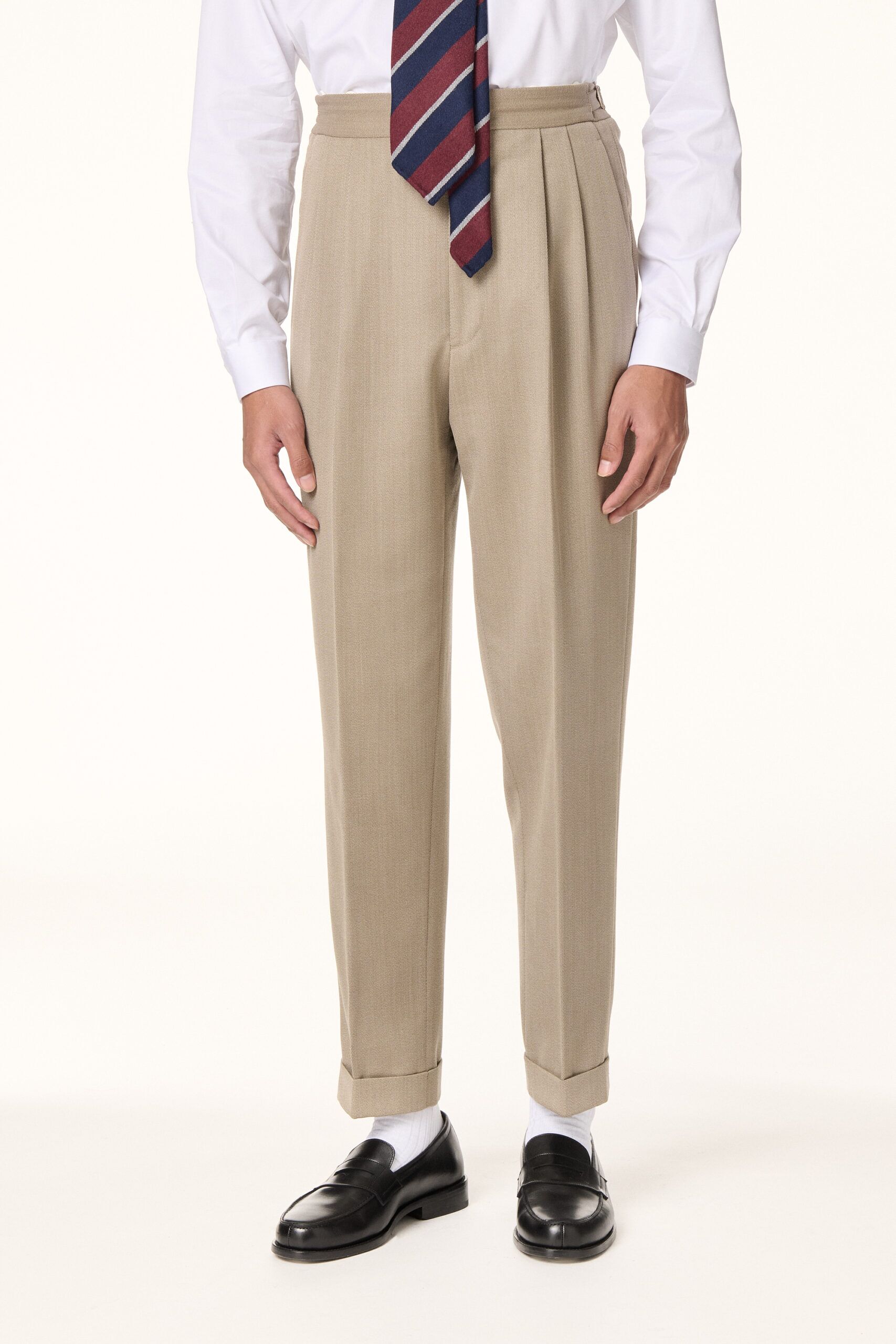 Double pleated Beige Whipcord Trousers