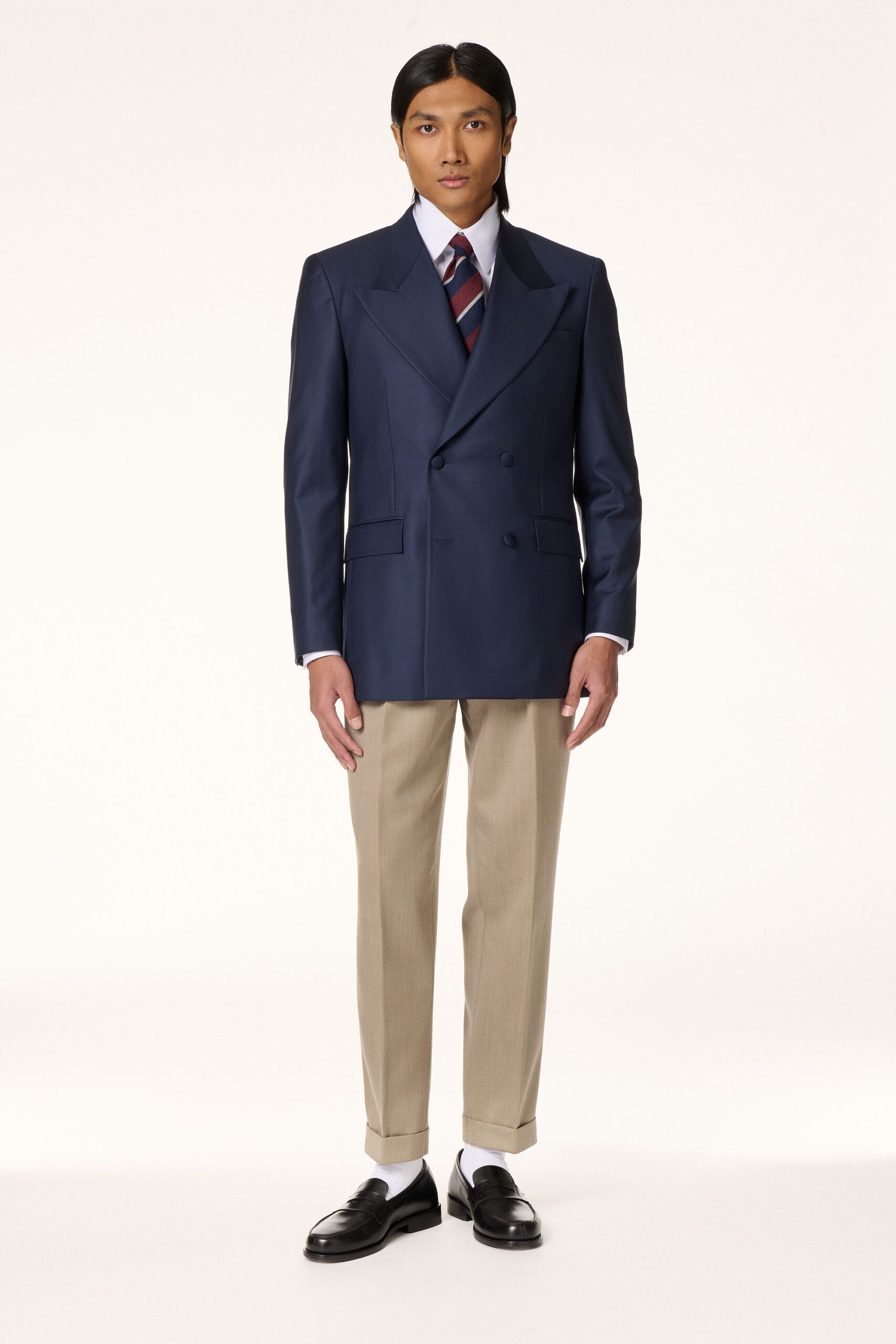 Double pleated Beige Whipcord Trousers