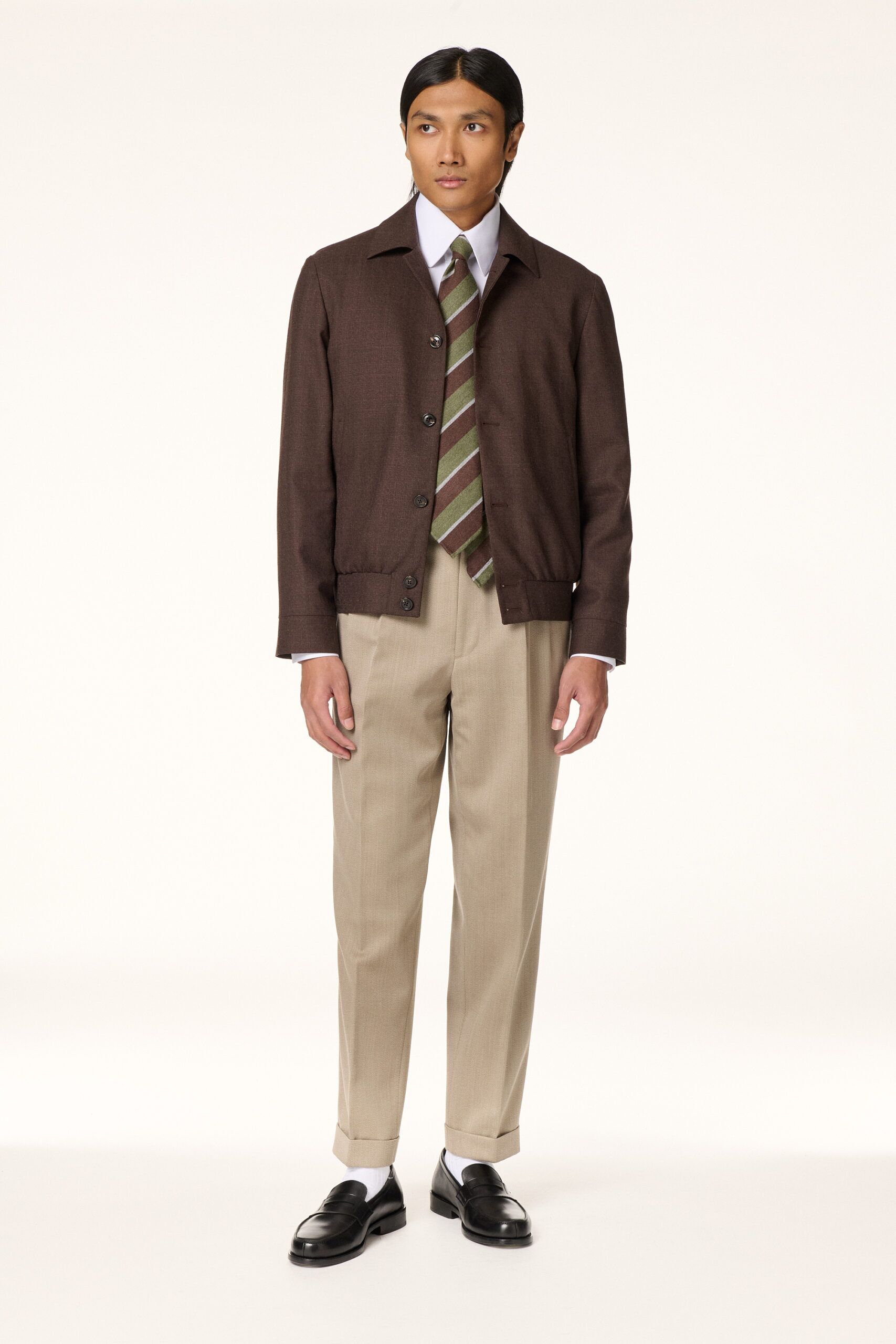 Double pleated Beige Whipcord Trousers