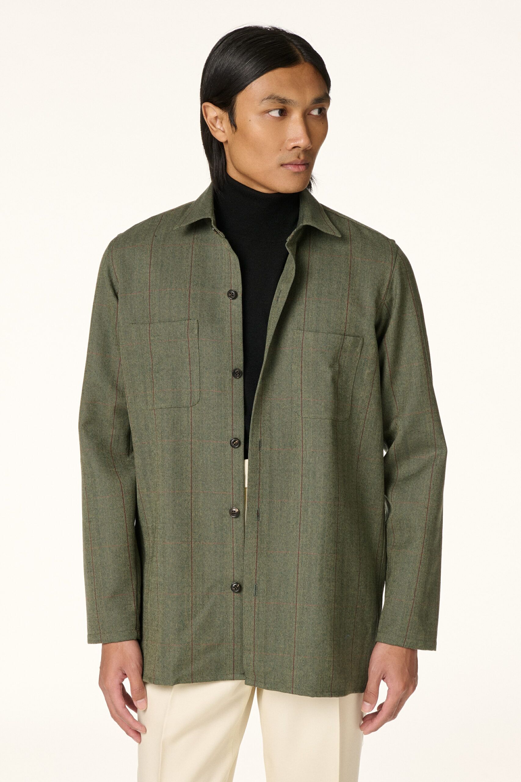 Sur-Chemise Tweed Vert Vieilli