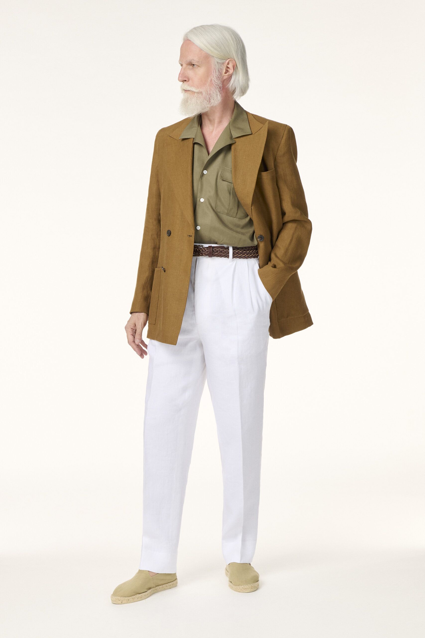 Tailor-made Double-breasted jacket in light tobacco linen | Rives Paris © /2