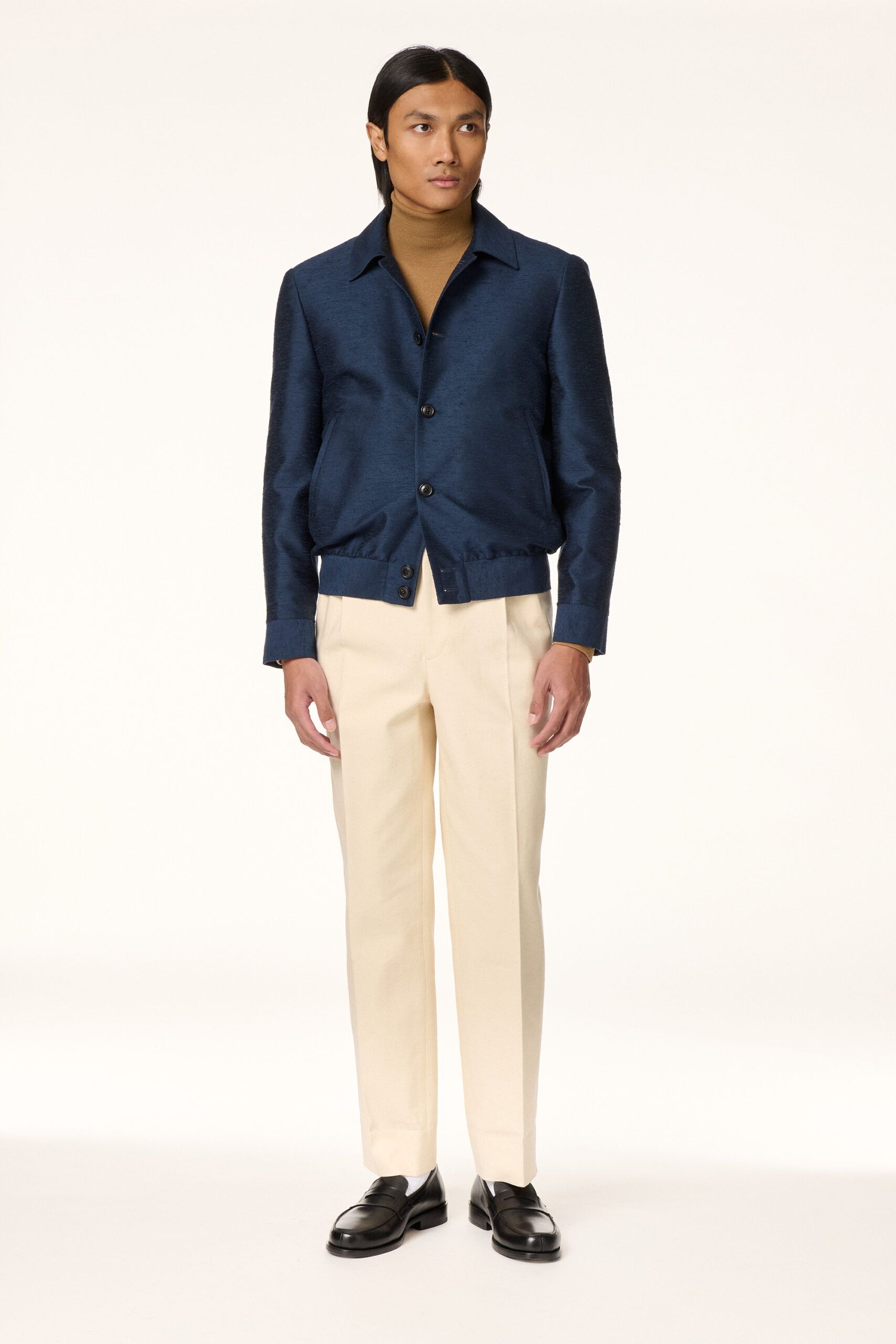 Blouson Shantung de Soie Bleu Marine