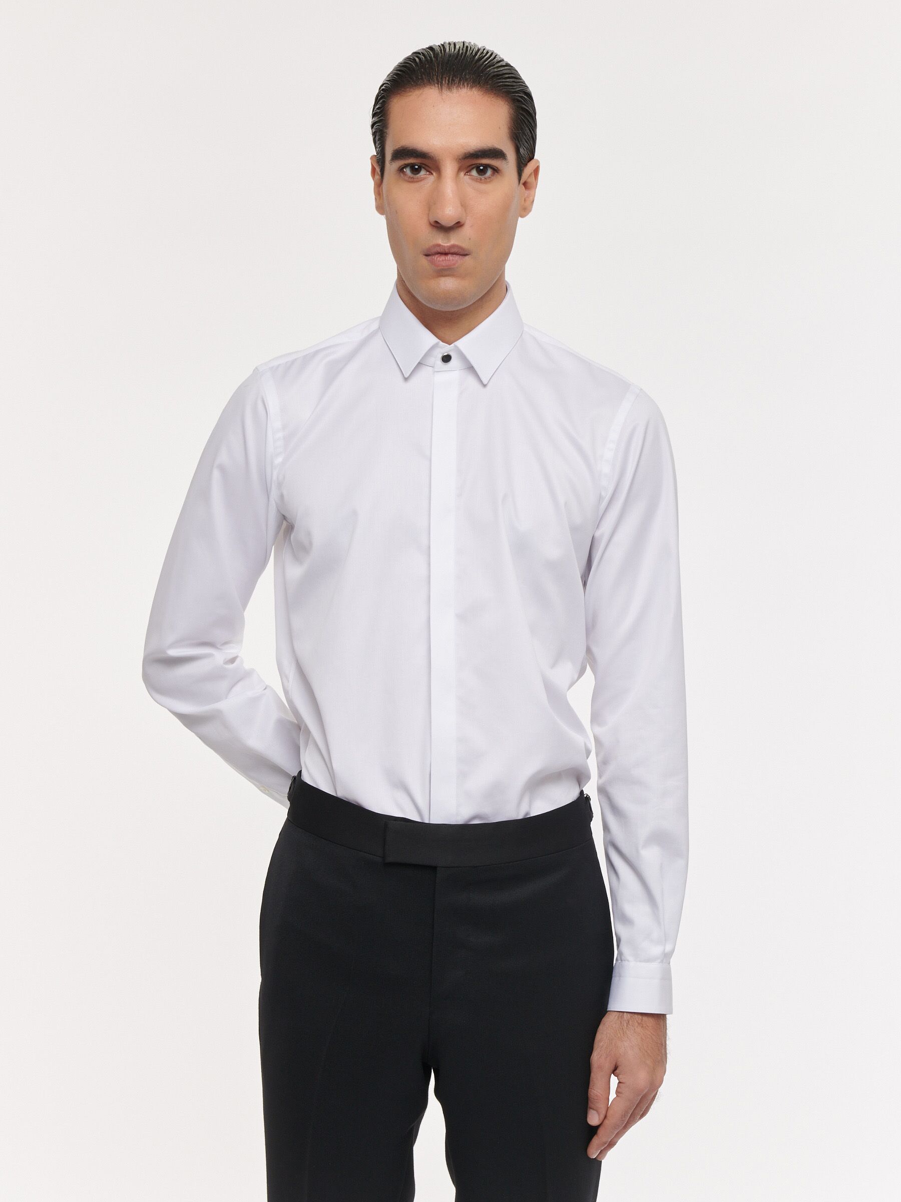 CHEMISE DU SOIR À COL RIVES EN TWILL DE COTON - BLANC - Rives Paris
