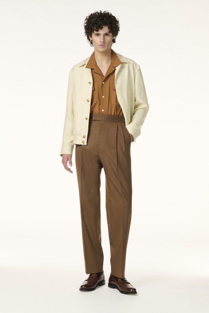 Veste beige et pantalon marron sur-mesure RIVES Paris