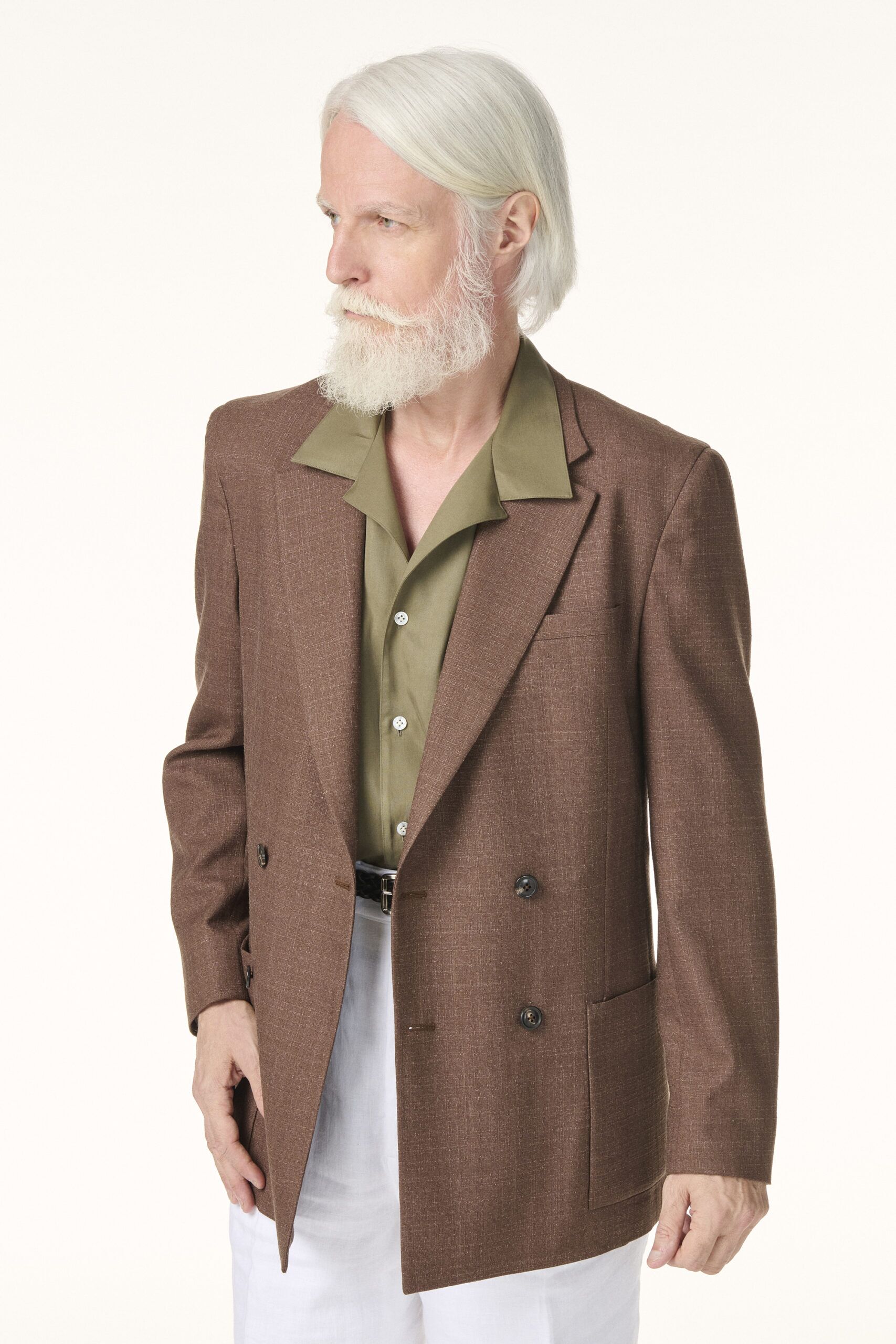 Tailor-made Double-breasted Jacket in Brown Wool Cashmere & Silk | Rives Paris ©