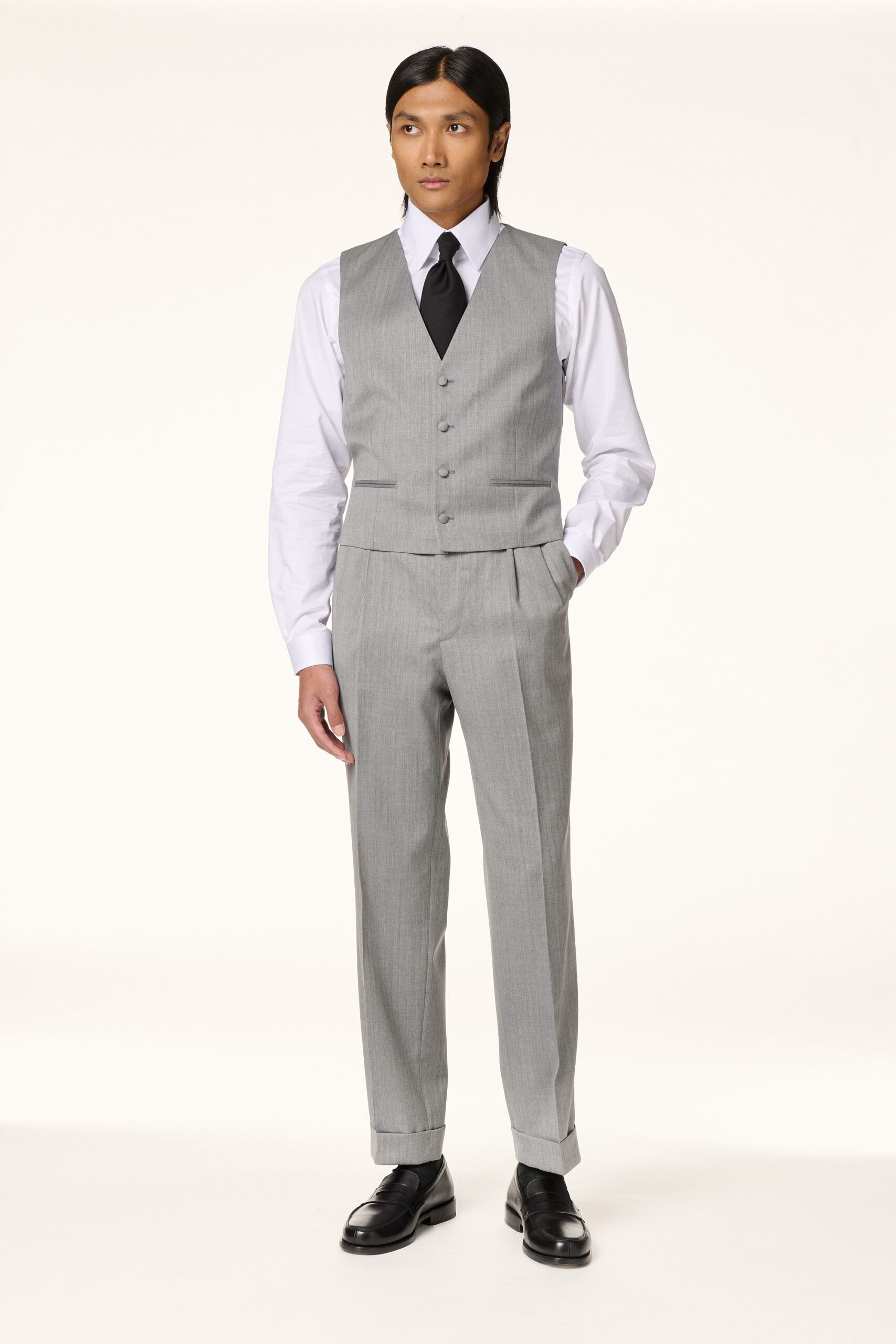 Costume 3 Pièces Laine & Soie Gris Clair