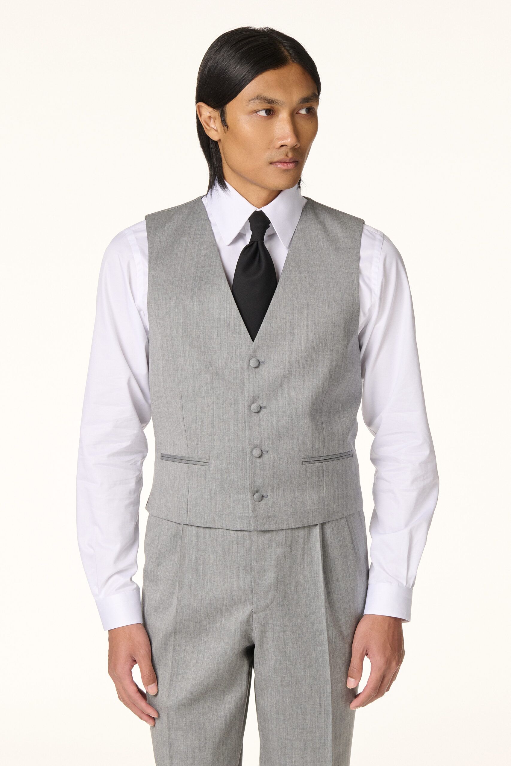 Costume 3 Pièces Laine & Soie Gris Clair