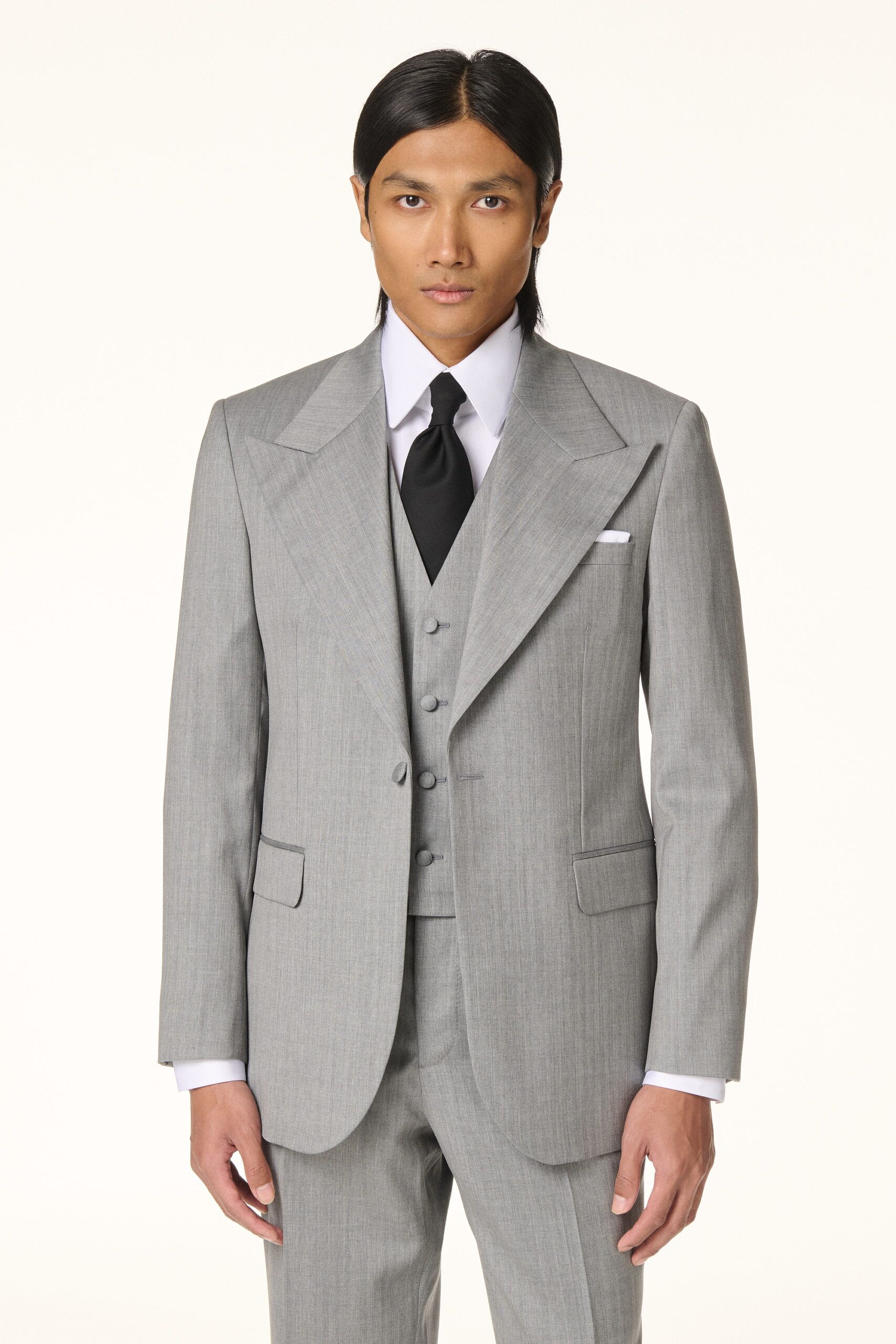 Costume 3 Pièces Laine & Soie Gris Clair