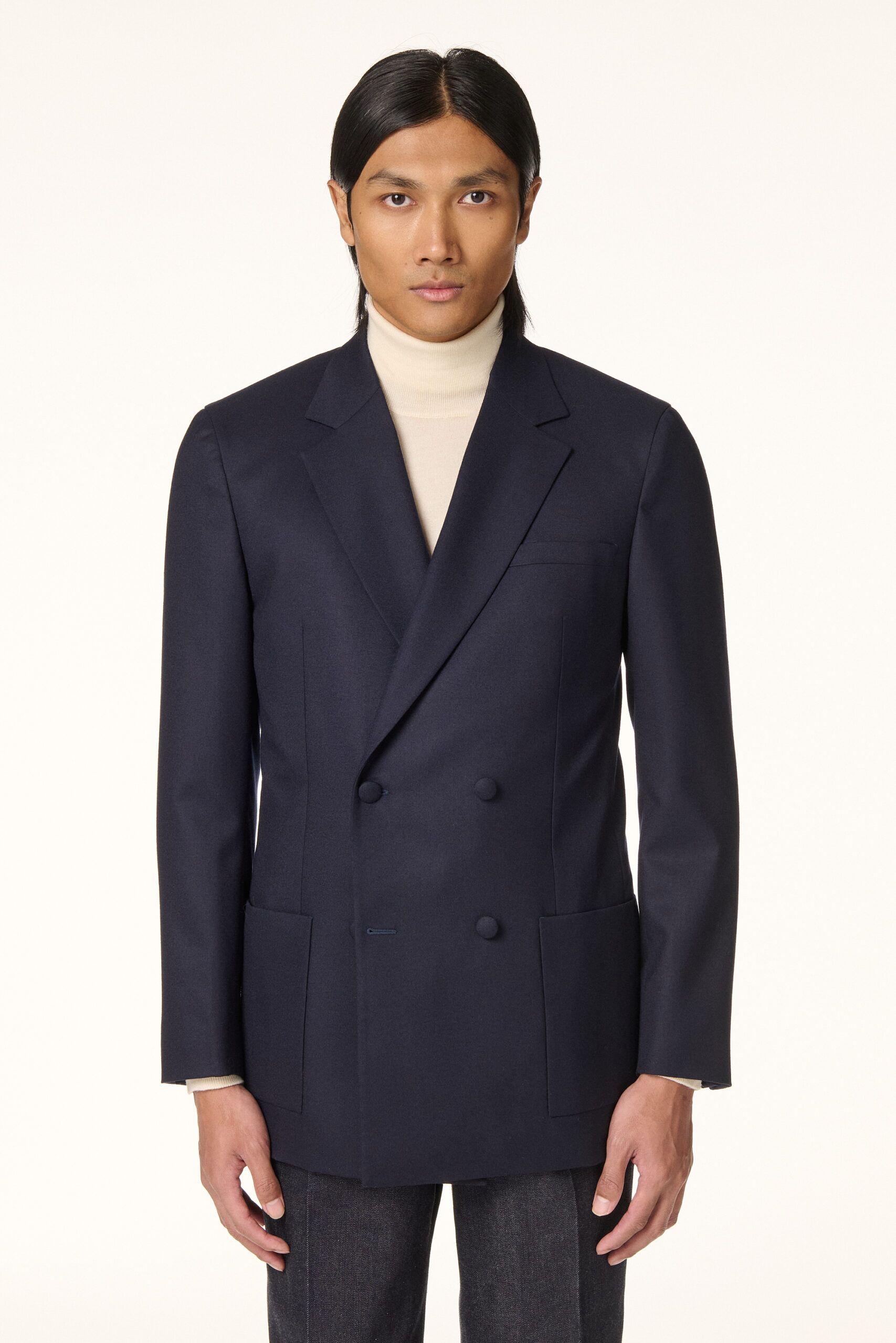 Navy Flannel Double-Breasted Jacket