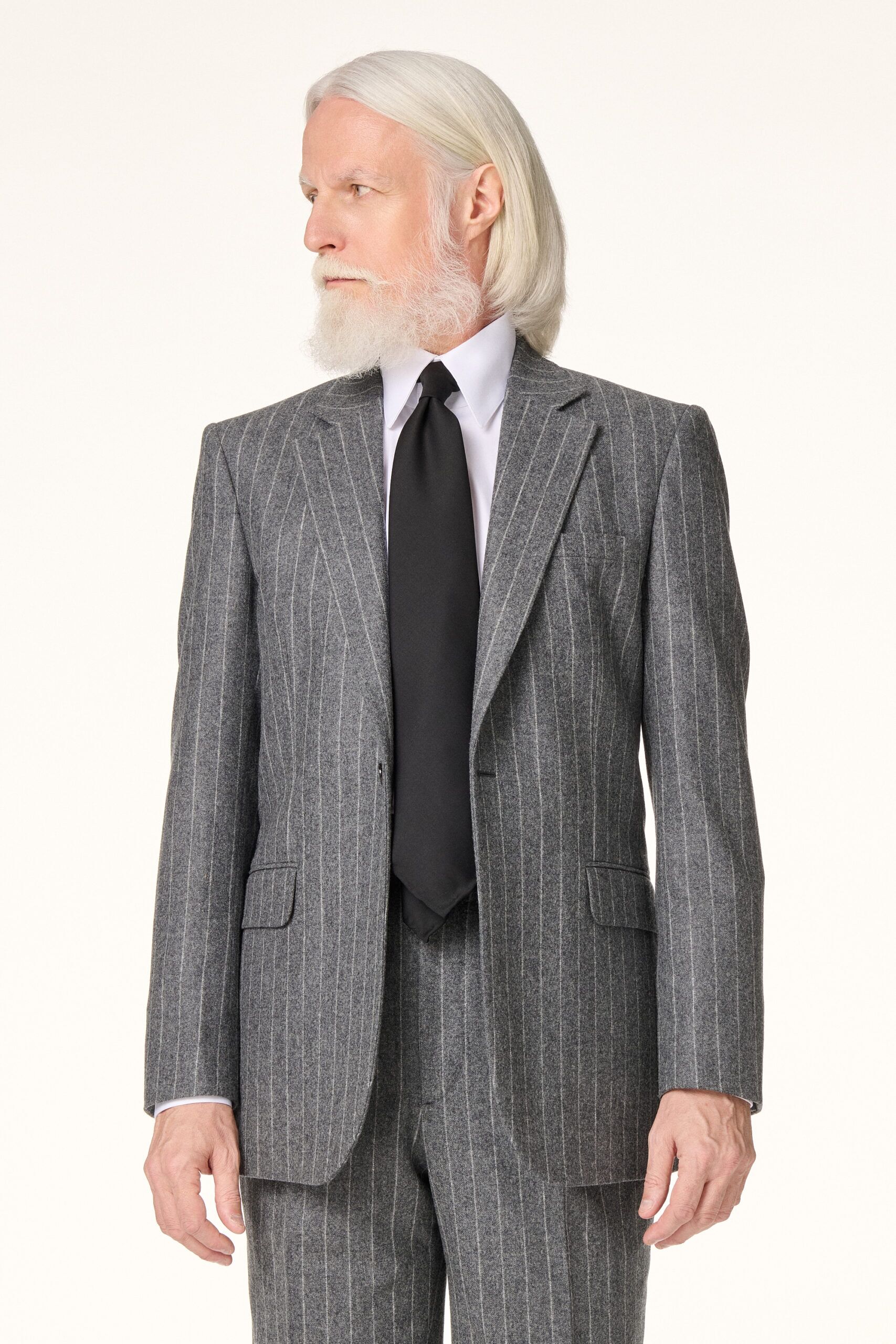 Costume Flanelle Gris Moyen Rayures Craie